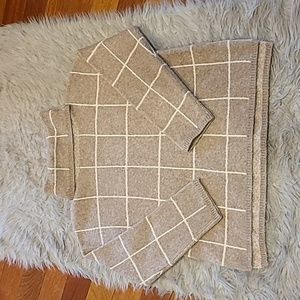 Madewell womens acrylic wool blend tan and white plaid turtleneck sweater